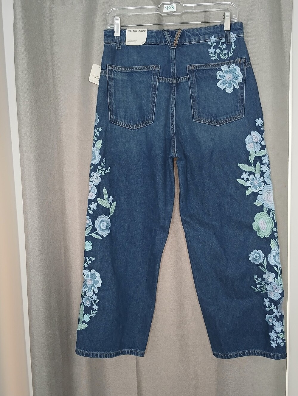FREE PEOPLE X WE THE FREE WILLOW FLORAL EMBROIDERED JEAN, FORGET ME NOT- SIZE 27 - Picture 7 of 12